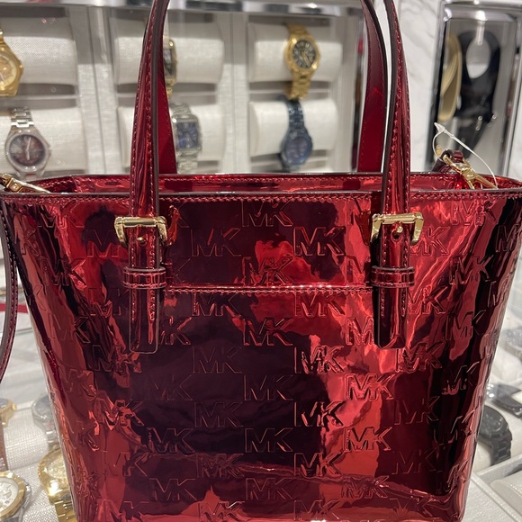 MICHAEL KORS Jet Set Extra-Sm Metallic Logo Debossed Convertible TZ Tote Crossbd - Picture 16 of 16